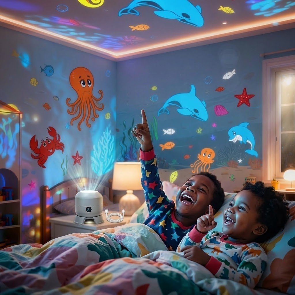 Child Sleeping peacefully with Ocean Projector